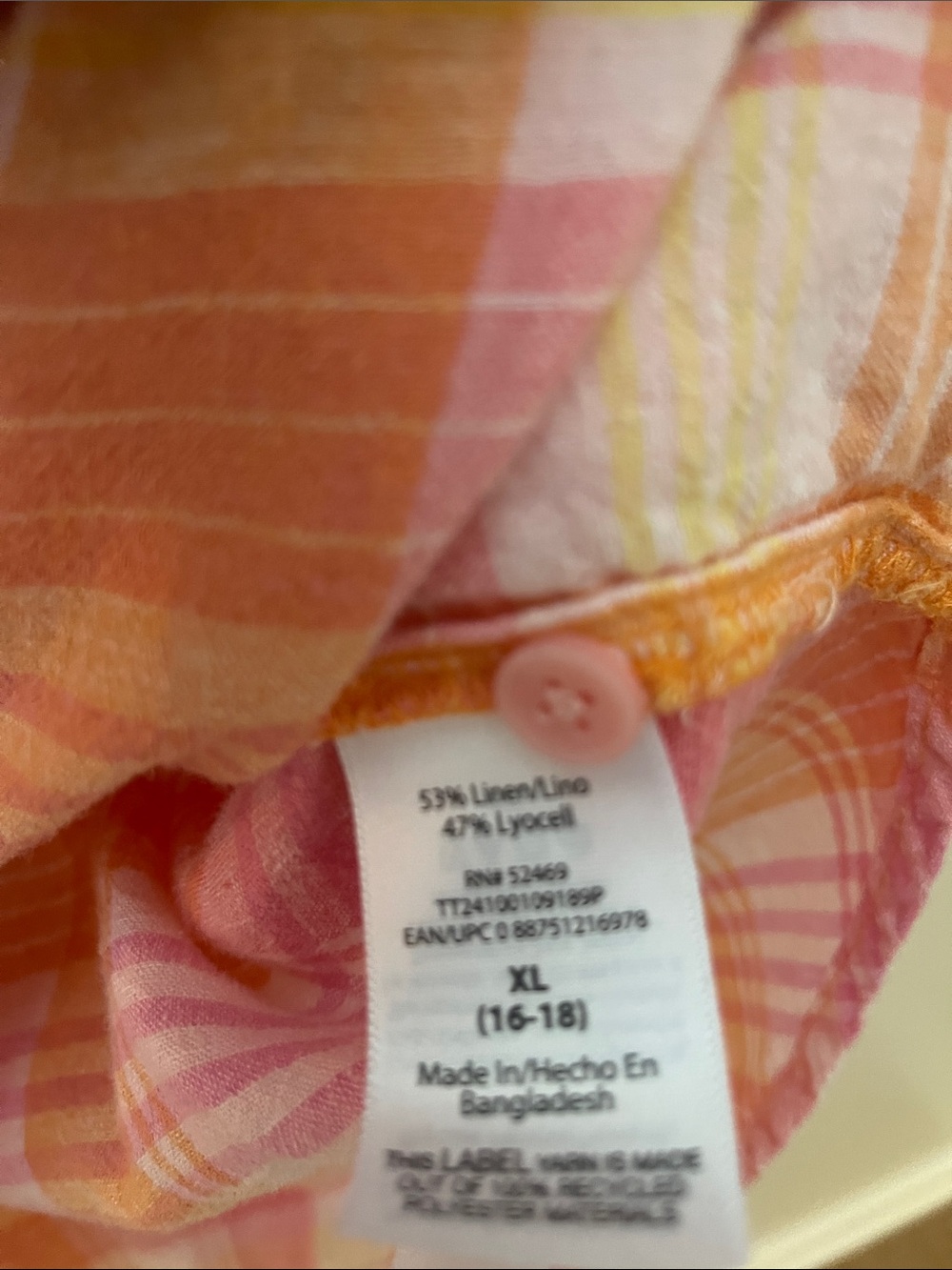 Lightweight Pink & Orange Plaid Button-Up Shirt - Picture 2 of 3